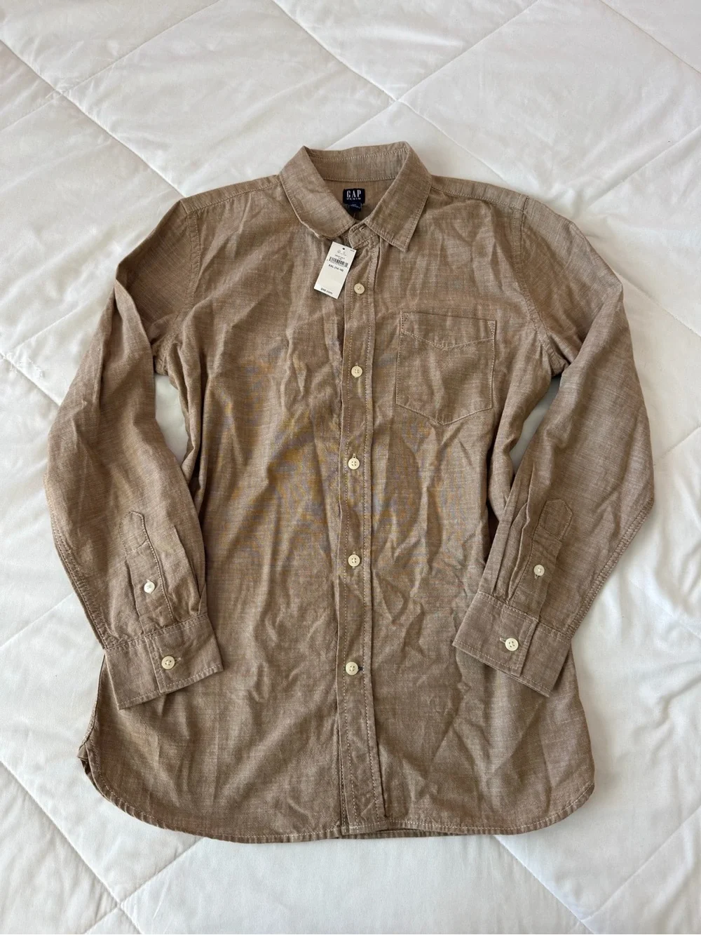 NWT GAP Kids Tan/Brown Long-Sleeve Button-Down Shirt